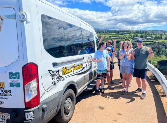 A group of tourists who participated in the Road to Hana tour with Maui Fantastic Tours