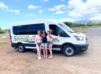 Three young women who participated in the Road to Hana tour with Maui Fantastic Tours
