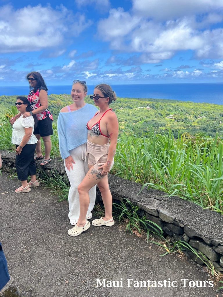 Group of women enjoying a scenic coastal view during a Maui Fantastic Tours sightseeing trip